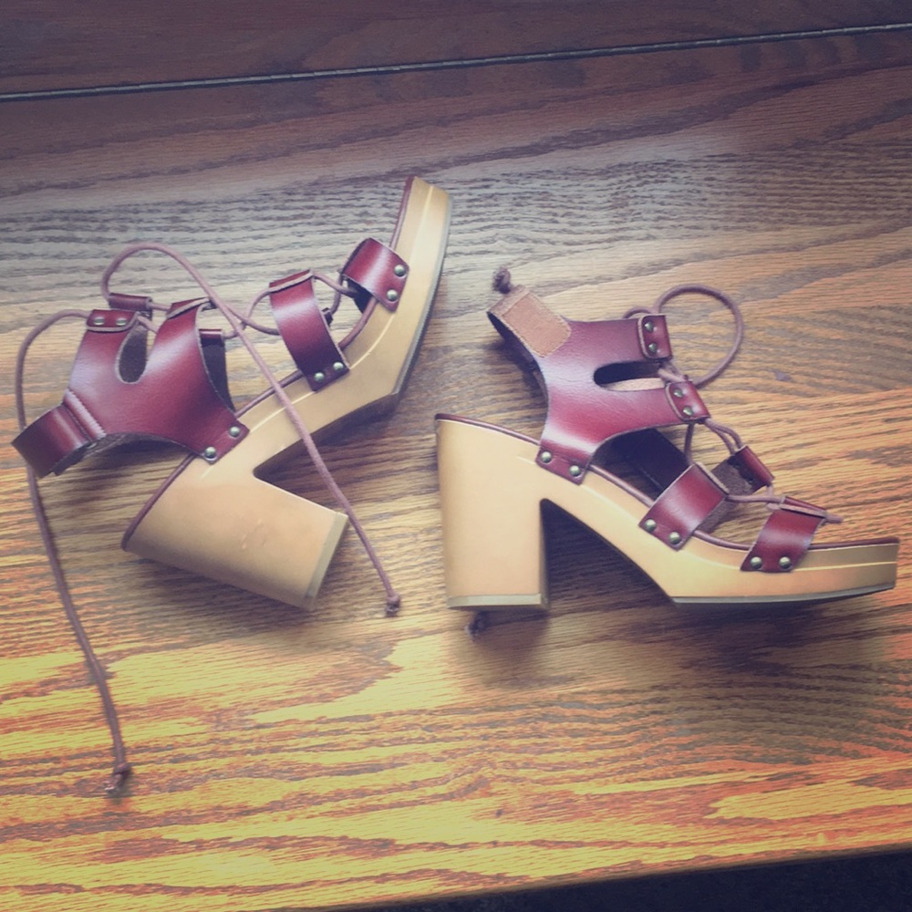 AE lace up chunky heels